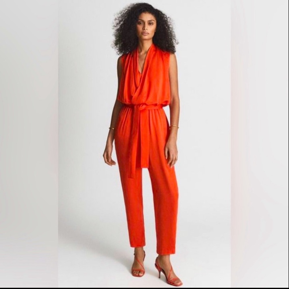REISS • Kali Draped Jumpsuit • Orange - Picture 2 of 5